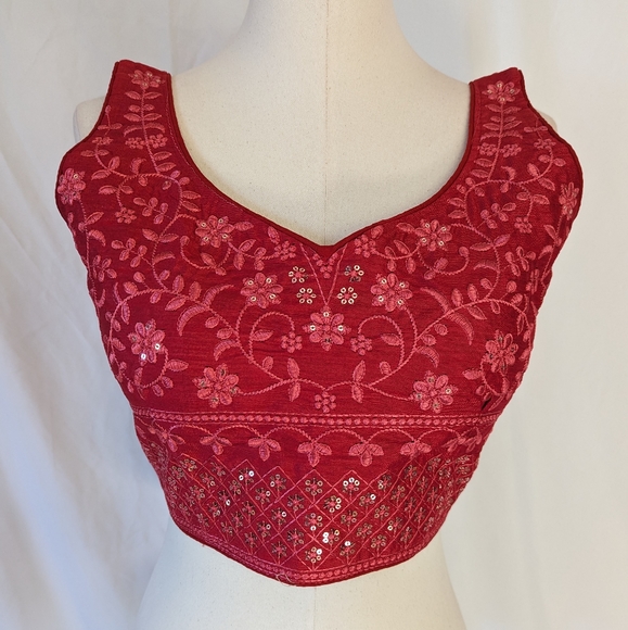 Red stitched Readymade Choli Blouse for lehenga or saree - Picture 5 of 13
